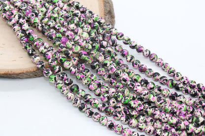 8mm Splatter Stone Beads, Paint Beads, Jewelry Beads, Bracelet Beads, Full Strand