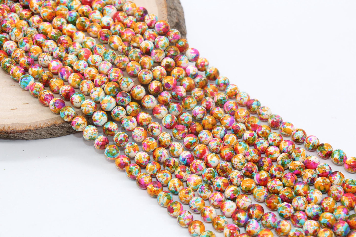 8mm Splatter Stone Beads, Paint Beads, Jewelry Beads, Bracelet Beads, Full Strand