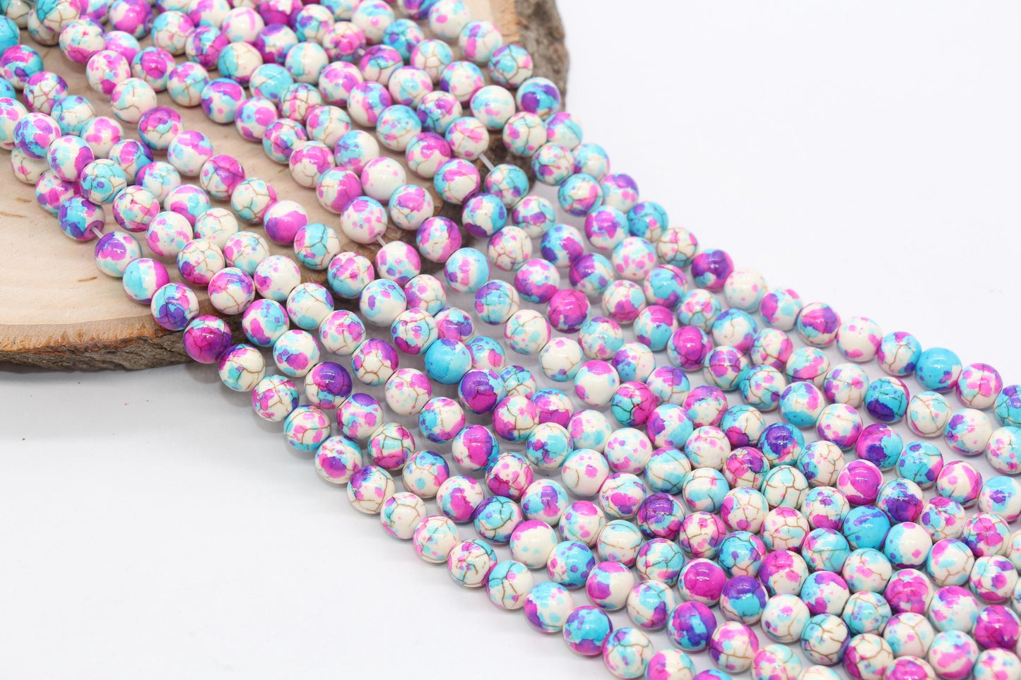 8mm Splatter Stone Beads, Paint Beads, Jewelry Beads, Bracelet Beads, Full Strand