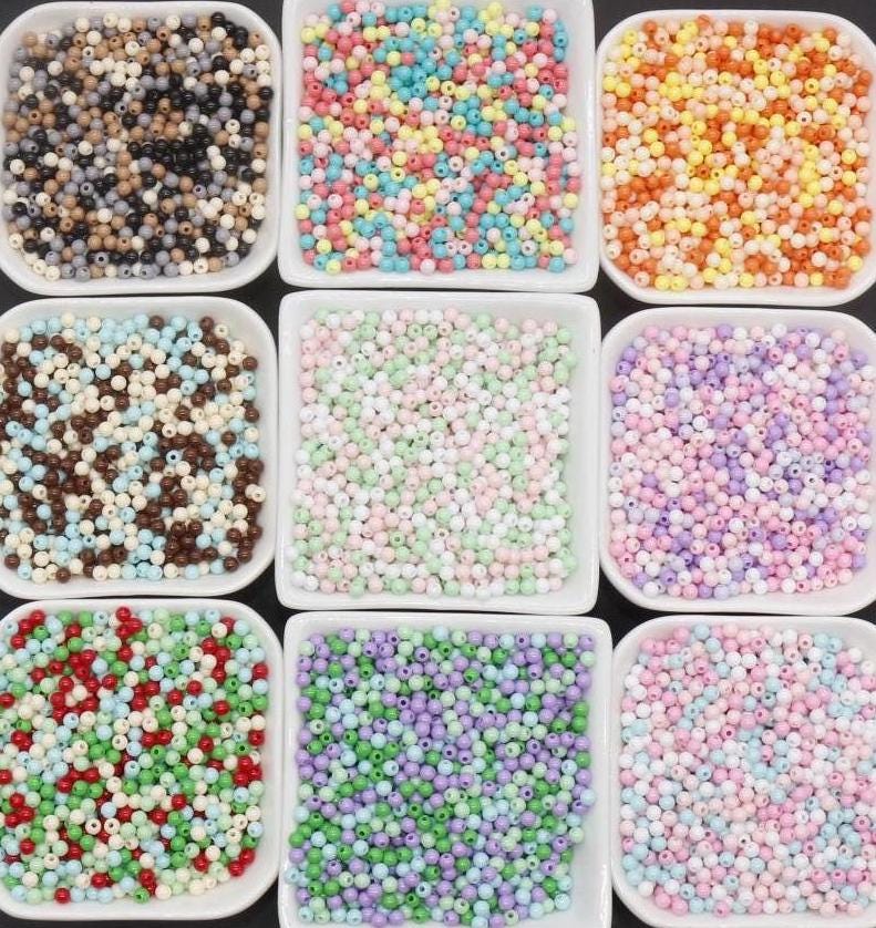 4mm Mix Round Beads, Plastic Round Beads, Round Spacer Beads, Bubblegum Beads, Multicolored Spacer Beads, Beads for Bracelets