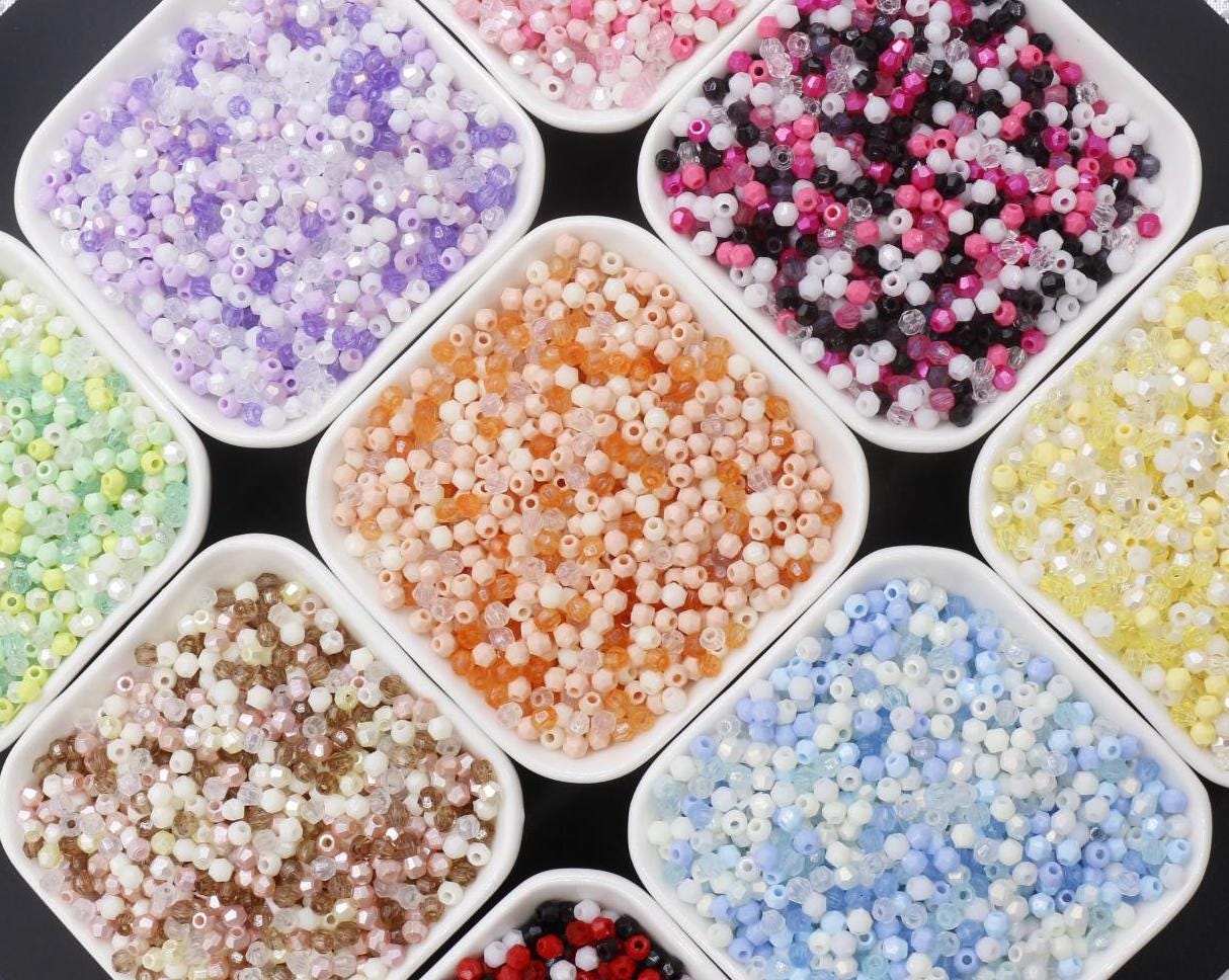 4mm Mix Faceted Beads, Assorted Beads, Plastic Beads, Round Spacer Beads, Bubblegum Beads, Beads for Bracelets