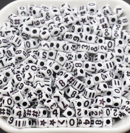 5mm White Black Clover Acrylic Symbol Beads #725