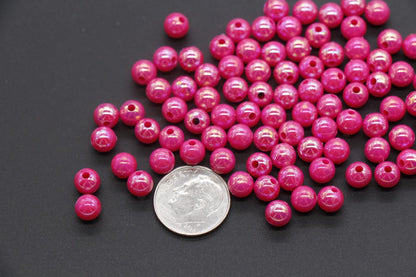 6mm Pink AB Beads, Iridescent Beads, Sparkle Pink Gumball Beads, Bubblegum Beads, Chunky Beads, Beads for Bracelets