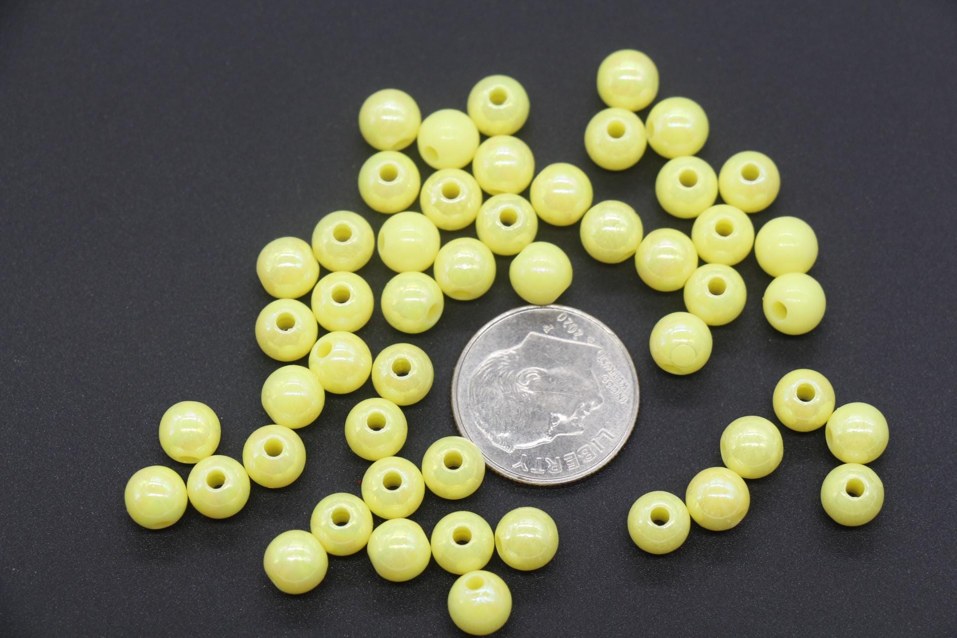 6mm Yellow AB Beads, Iridescent Beads, Sparkle Yellow Gumball Beads, Bubblegum Beads, Chunky Beads, Beads for Bracelets