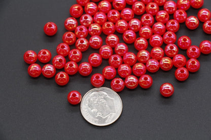 6mm Red AB Beads, Iridescent Beads, Sparkle Red Gumball Beads, Bubblegum Beads, Chunky Beads, Beads for Bracelets