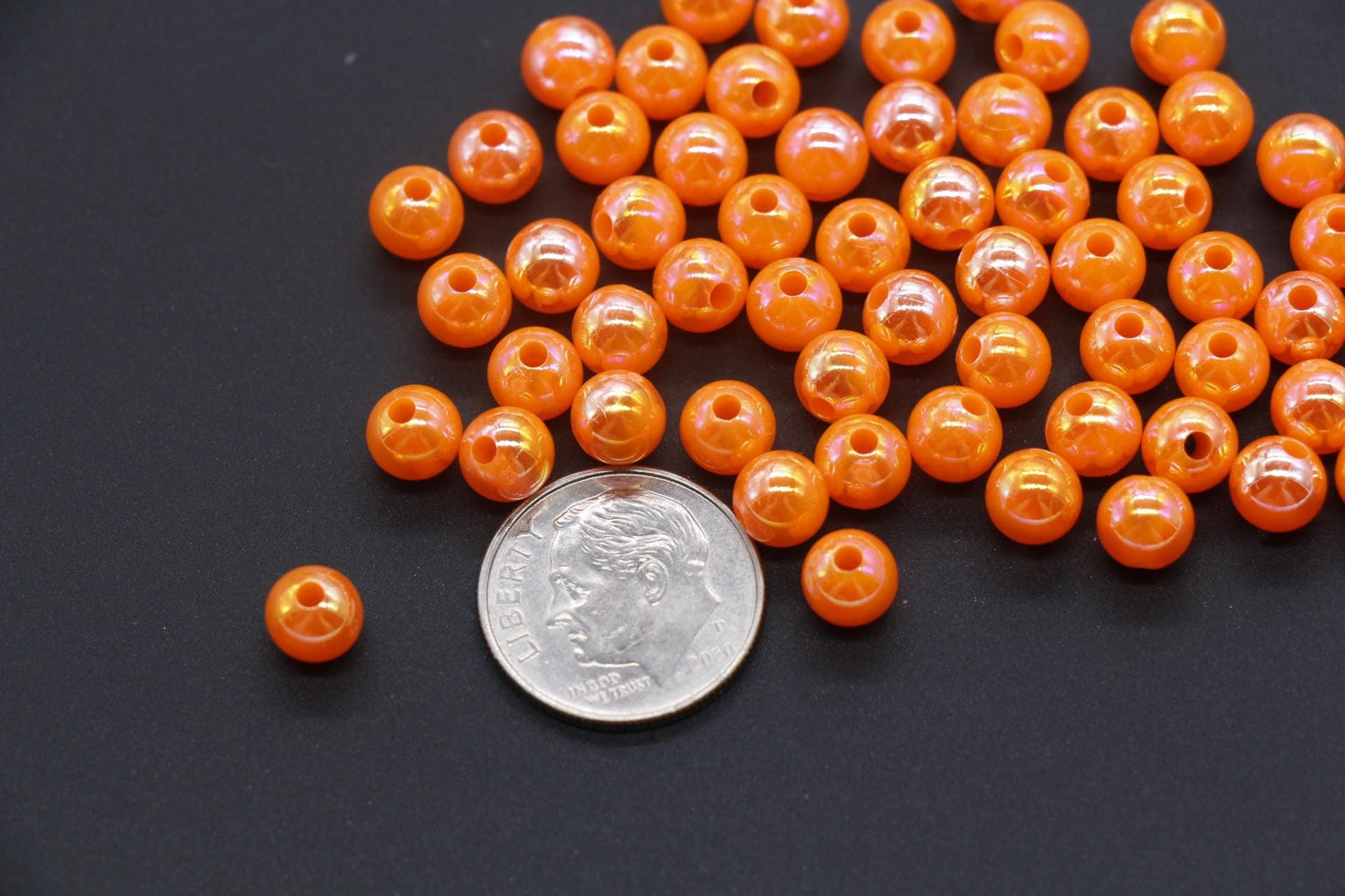 6mm Orange AB Beads, Iridescent Beads, Sparkle Orange Gumball Beads, Bubblegum Beads, Chunky Beads, Beads for Bracelets