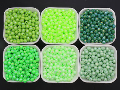 8mm Green AB Gumball Beads, Iridescent Round Beads, Sparkle Green Beads, Green Bubblegum Beads, Chunky Beads, Beads for Bracelets