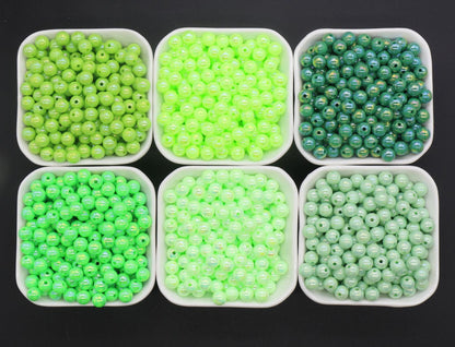 8mm Green AB Gumball Beads, Iridescent Round Beads, Sparkle Green Beads, Green Bubblegum Beads, Chunky Beads, Beads for Bracelets