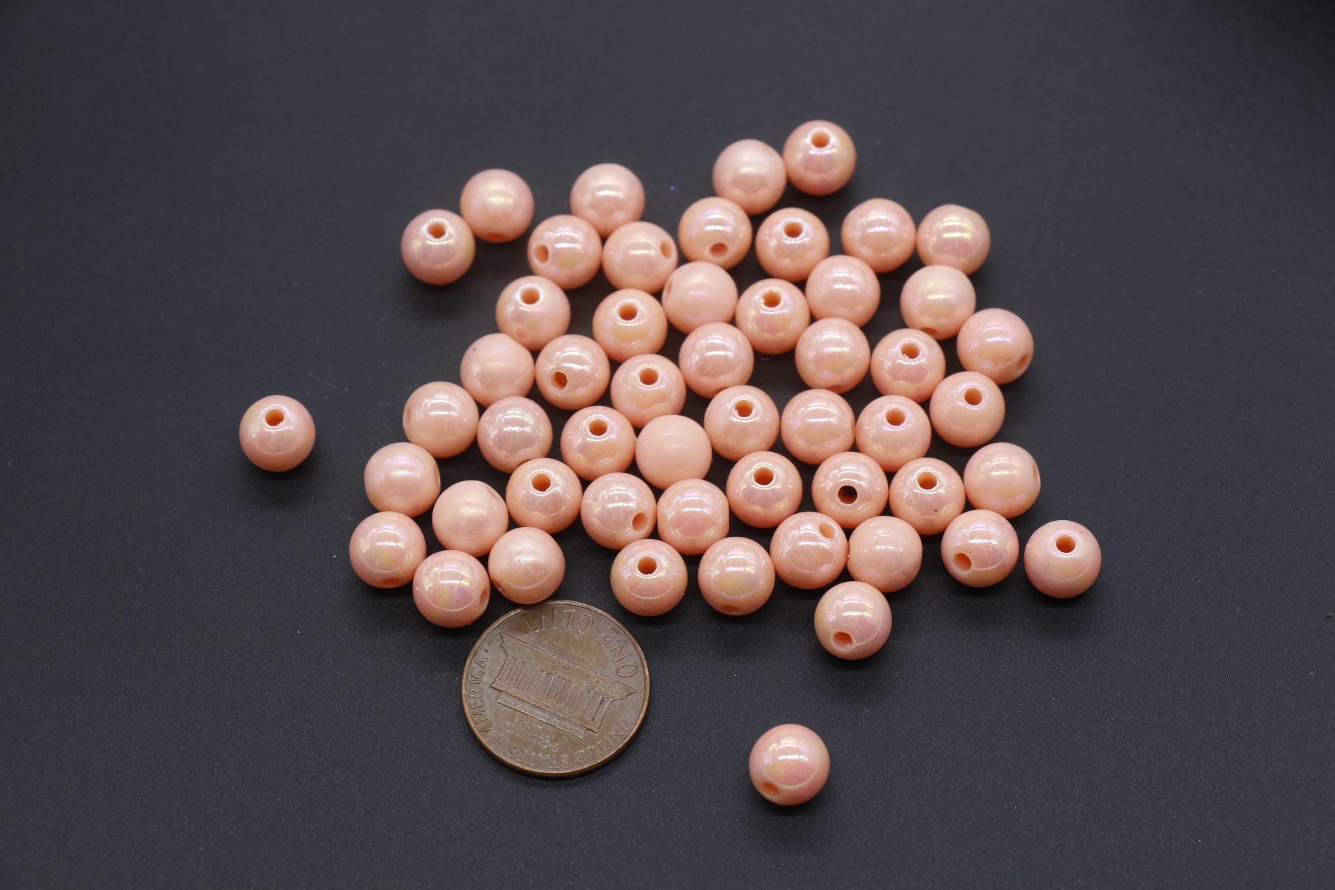 8mm Orange AB Gumball Beads, Peach Beads, Iridescent Round Beads, Sparkle Orange Beads, Bubblegum Beads, Chunky Beads, Beads for Bracelets