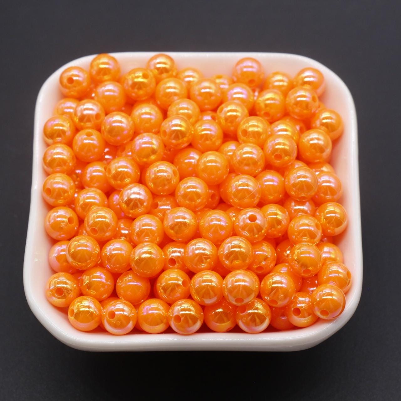 8mm Orange AB Gumball Beads, Peach Beads, Iridescent Round Beads, Sparkle Orange Beads, Bubblegum Beads, Chunky Beads, Beads for Bracelets