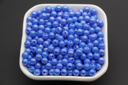 6mm Blue AB Beads, Iridescent Beads, Sparkle Blue Gumball Beads, Bubblegum Beads, Chunky Beads, Beads for Bracelets