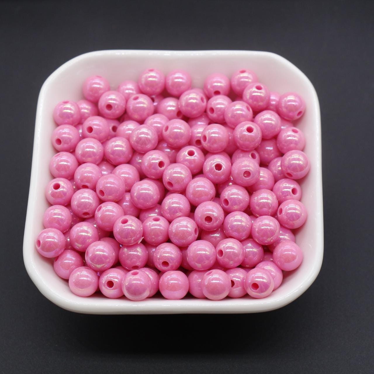 8mm Pink AB Beads, Iridescent Beads, Sparkle Pink Gumball Beads, Bubblegum Beads, Chunky Beads, Beads for Bracelets