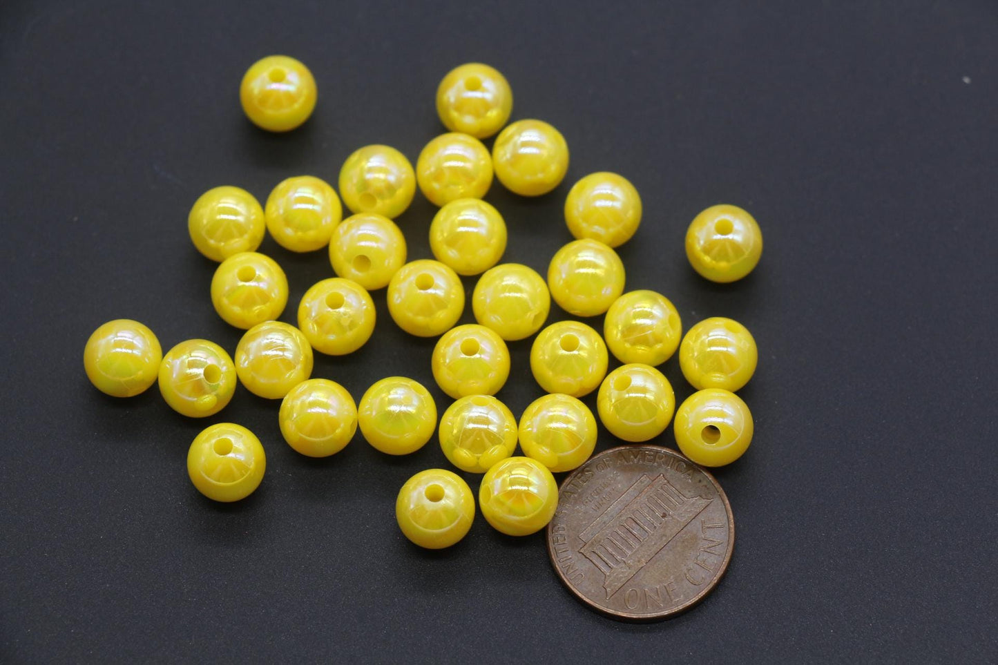 8mm Yellow AB Beads, Iridescent Beads, Sparkle Yellow Gumball Beads, Bubblegum Beads, Chunky Beads, Beads for Bracelets