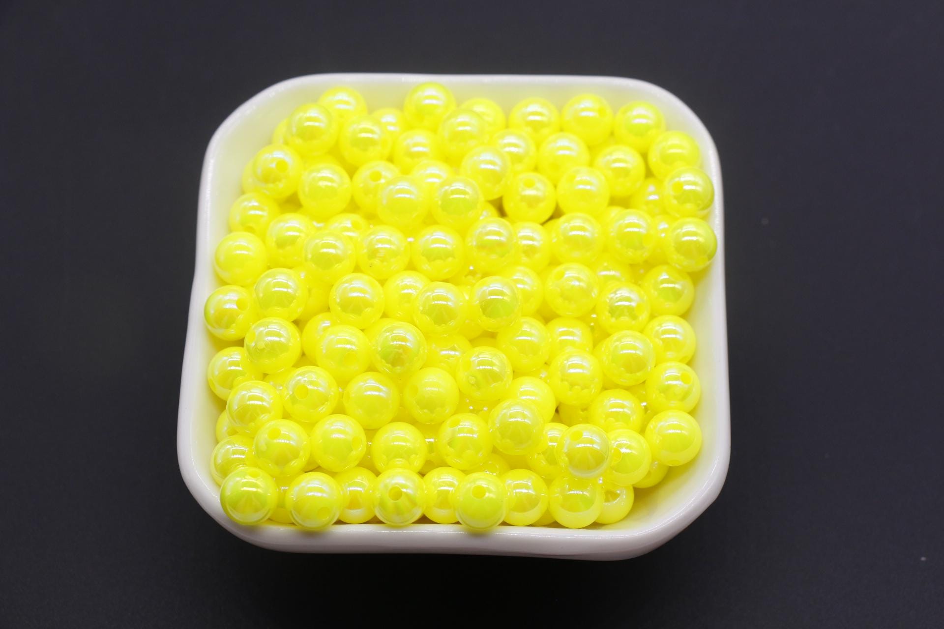 8mm Yellow AB Beads, Iridescent Beads, Sparkle Yellow Gumball Beads, Bubblegum Beads, Chunky Beads, Beads for Bracelets