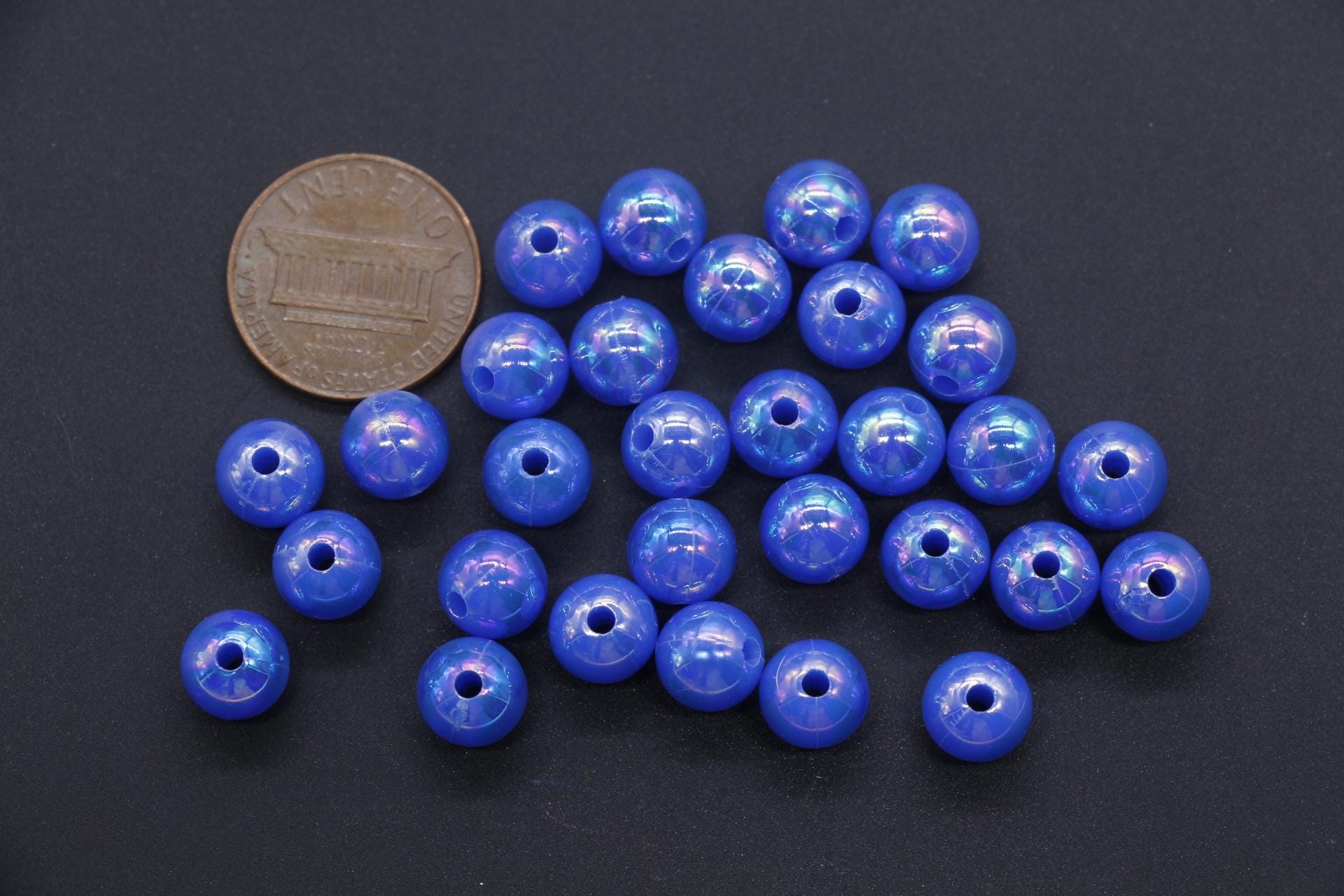 8mm Blue AB Beads, Iridescent Beads, Sparkle Blue Gumball Beads, Bubblegum Beads, Chunky Beads, Beads for Bracelets