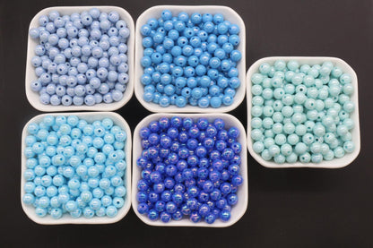 8mm Blue AB Beads, Iridescent Beads, Sparkle Blue Gumball Beads, Bubblegum Beads, Chunky Beads, Beads for Bracelets