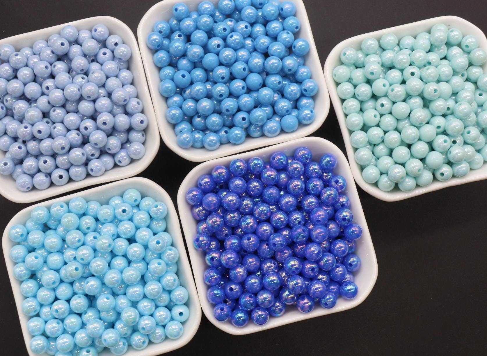 8mm Blue AB Beads, Iridescent Beads, Sparkle Blue Gumball Beads, Bubblegum Beads, Chunky Beads, Beads for Bracelets