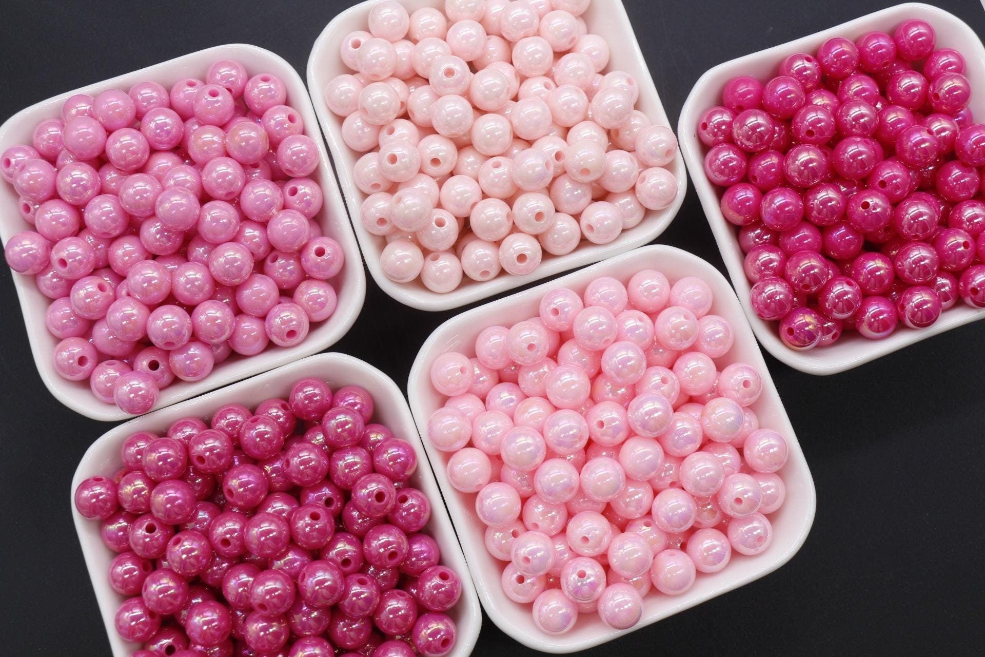 10mm Pink AB Beads, Iridescent Beads, Sparkle Pink Gumball Beads, Bubblegum Beads, Chunky Beads, Beads for Bracelets