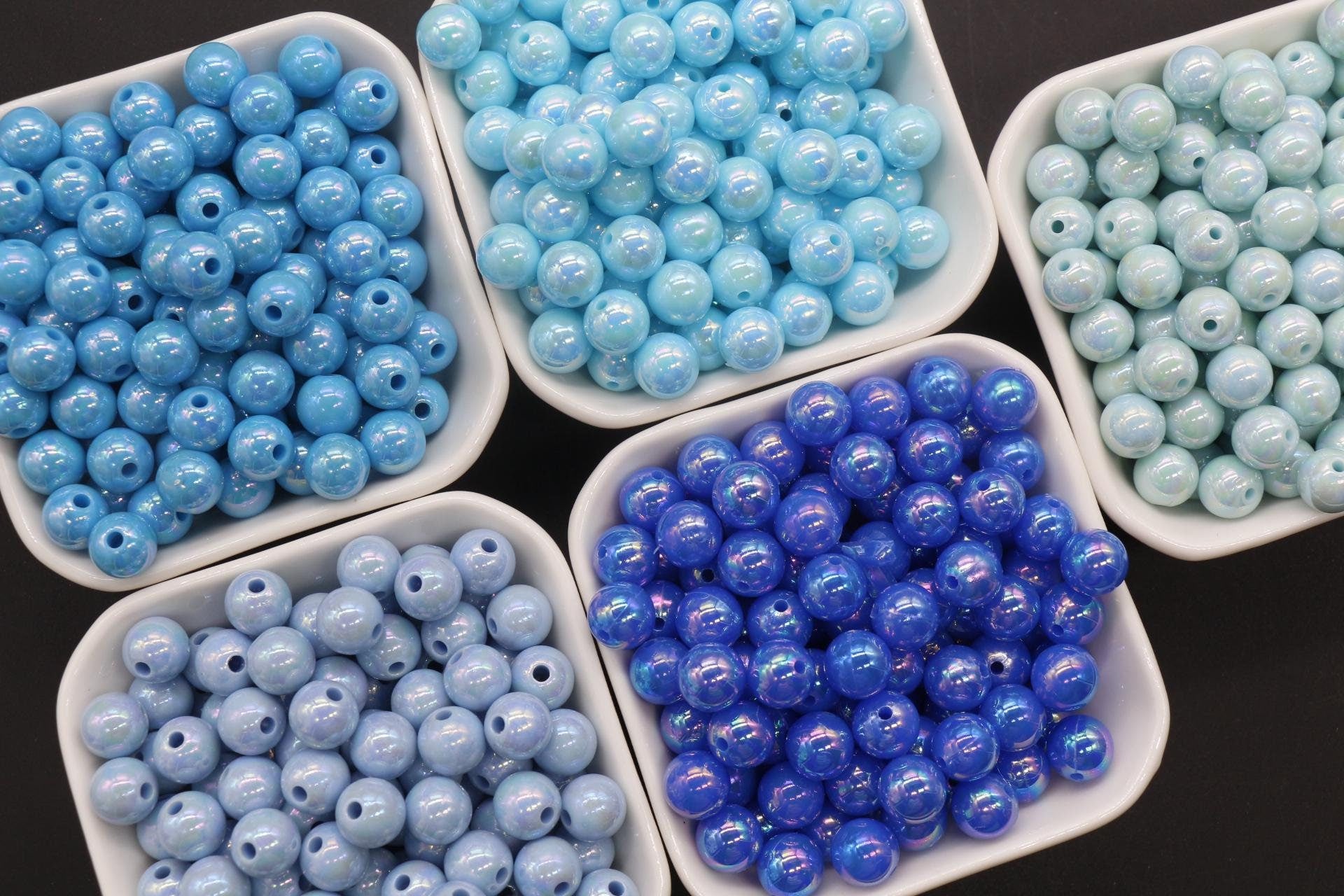 10mm Blue AB Beads, Iridescent Beads, Sparkle Blue Gumball Beads, Bubblegum Beads, Chunky Beads, Beads for Bracelets