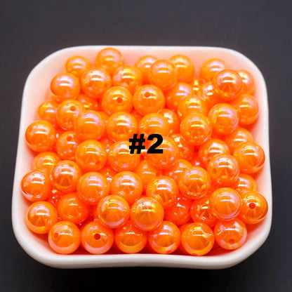 10mm Orange AB Beads, Iridescent Beads, Sparkle Orange Gumball Beads, Bubblegum Beads, Chunky Beads, Beads for Bracelets