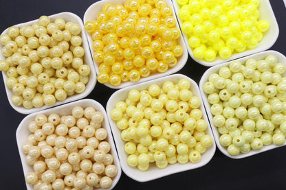 10mm Yellow AB Beads, Iridescent Beads, Sparkle Yellow Gumball Beads, Bubblegum Beads, Chunky Beads, Beads for Bracelets