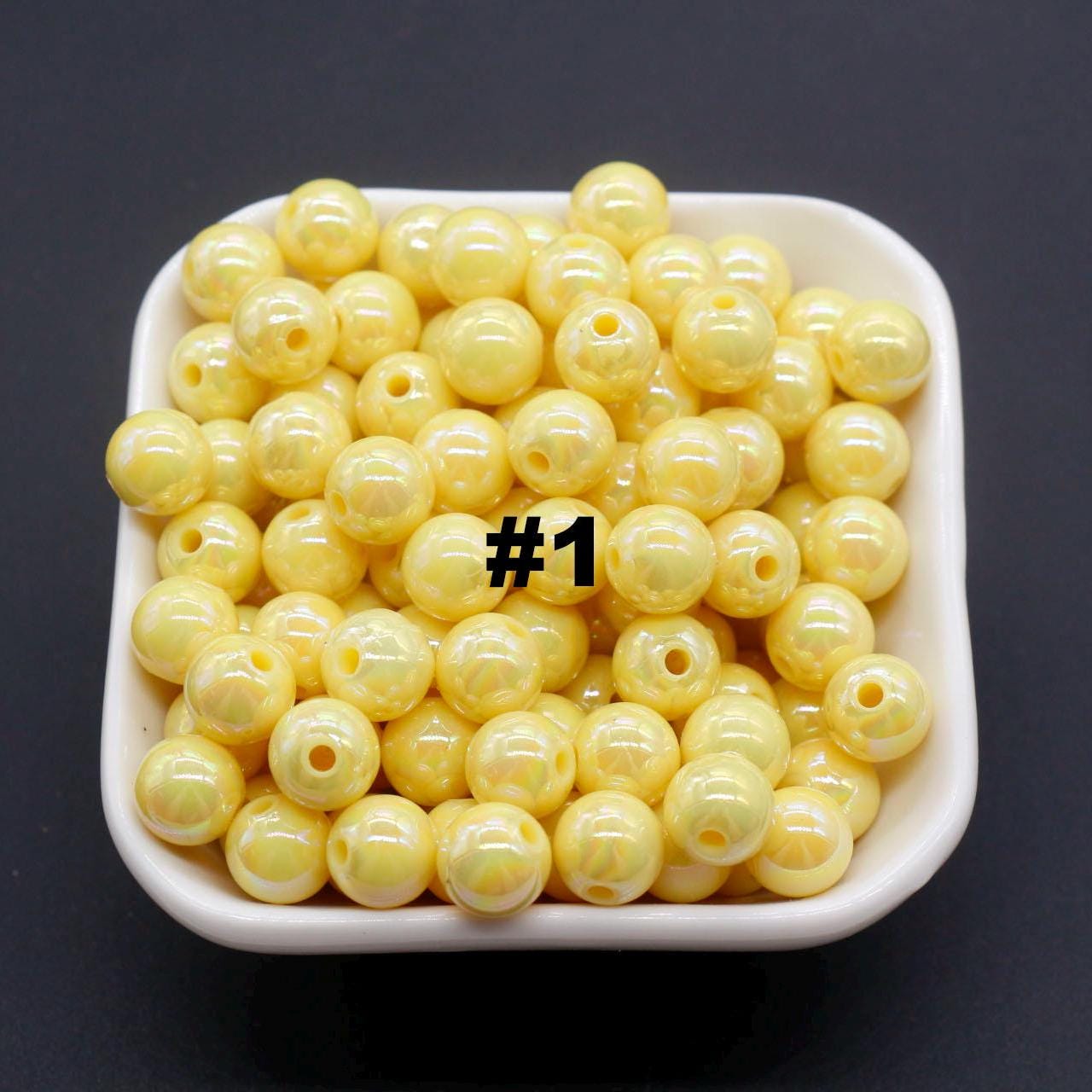 10mm Yellow AB Beads, Iridescent Beads, Sparkle Yellow Gumball Beads, Bubblegum Beads, Chunky Beads, Beads for Bracelets