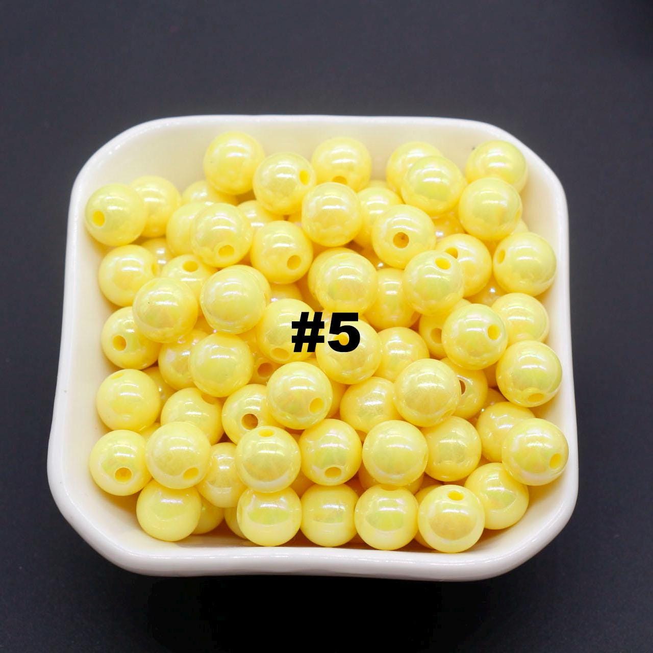 10mm Yellow AB Beads, Iridescent Beads, Sparkle Yellow Gumball Beads, Bubblegum Beads, Chunky Beads, Beads for Bracelets