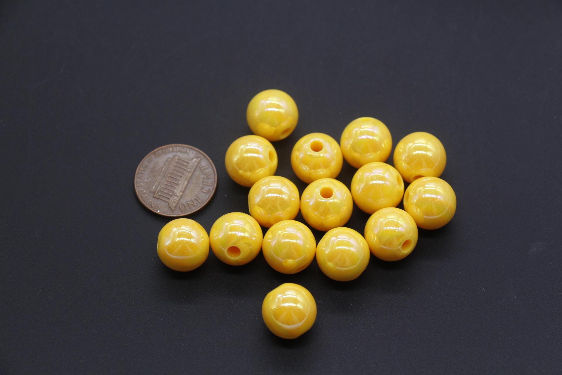 12mm Yellow AB Beads, Iridescent Beads, Sparkle Yellow Gumball Beads, Bubblegum Beads, Chunky Beads, Beads for Bracelets