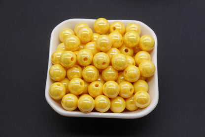 12mm Yellow AB Beads, Iridescent Beads, Sparkle Yellow Gumball Beads, Bubblegum Beads, Chunky Beads, Beads for Bracelets