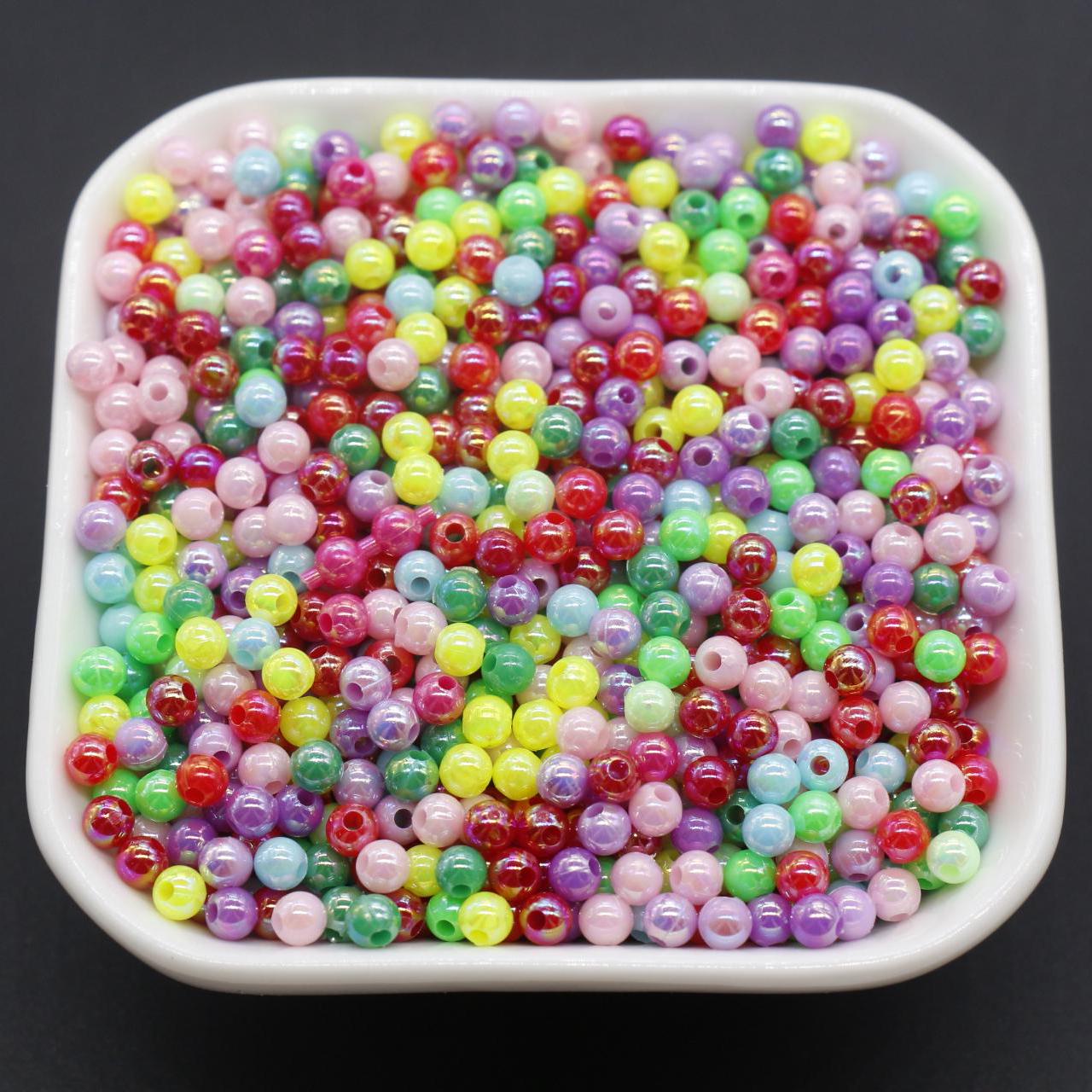 4mm Mix AB Beads, Iridescent Beads, Round Spacer Beads, Bubblegum Beads, Beads for Bracelets, Plastic Beads, Jewelry Making Beads