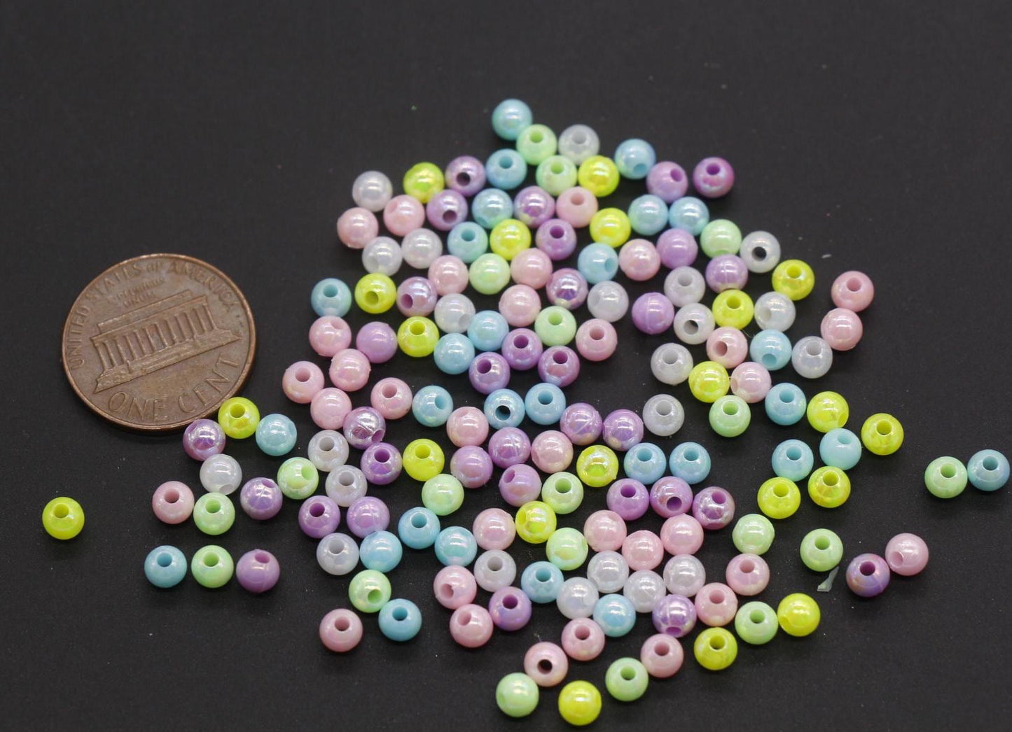 4mm Mix AB Beads, Iridescent Beads, Round Spacer Beads, Bubblegum Beads, Beads for Bracelets, Plastic Beads, Jewelry Making Beads