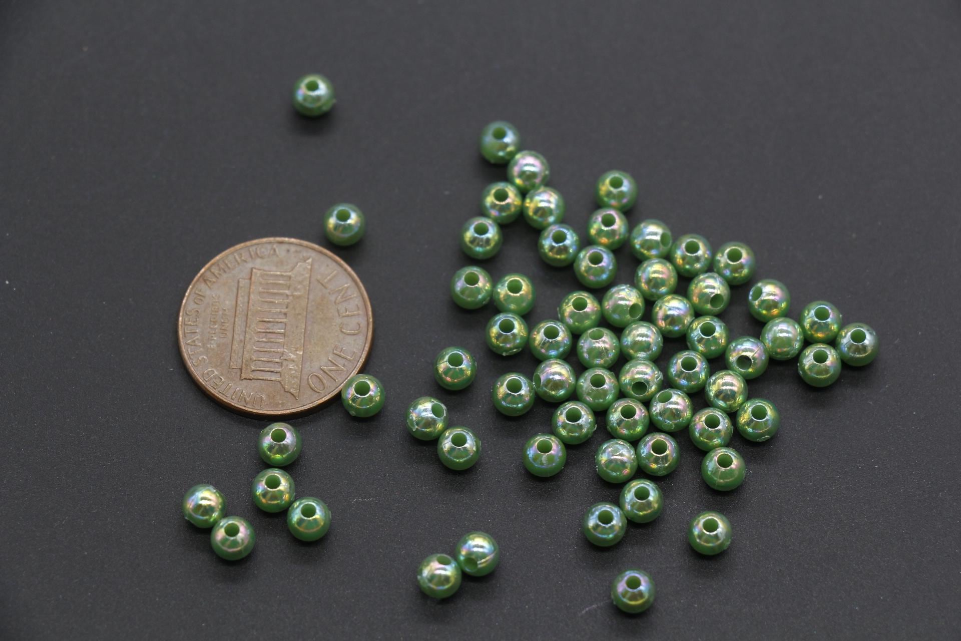 4mm Green AB Beads, Iridescent Beads, Round Spacer Beads, Bubblegum Beads, Beads for Bracelets, Plastic Beads, Jewelry Making Beads #639