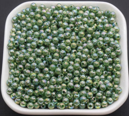 4mm Green AB Beads, Iridescent Beads, Round Spacer Beads, Bubblegum Beads, Beads for Bracelets, Plastic Beads, Jewelry Making Beads #639