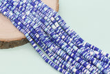 6mm Blue and White Mix Heishi Beads, Multicolor Polymer Clay Disc Beads, African Disc Beads, Vinyl Heishi, Full Strand #299