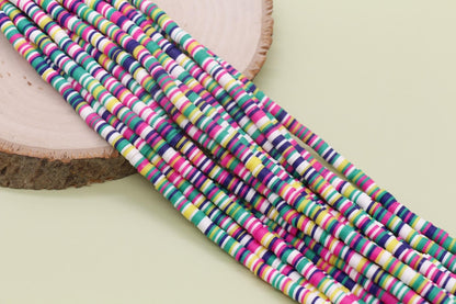 6mm Bright Mix Heishi Beads, Multicolor Polymer Clay Disc Beads, African Disc Beads, Full Strand #732