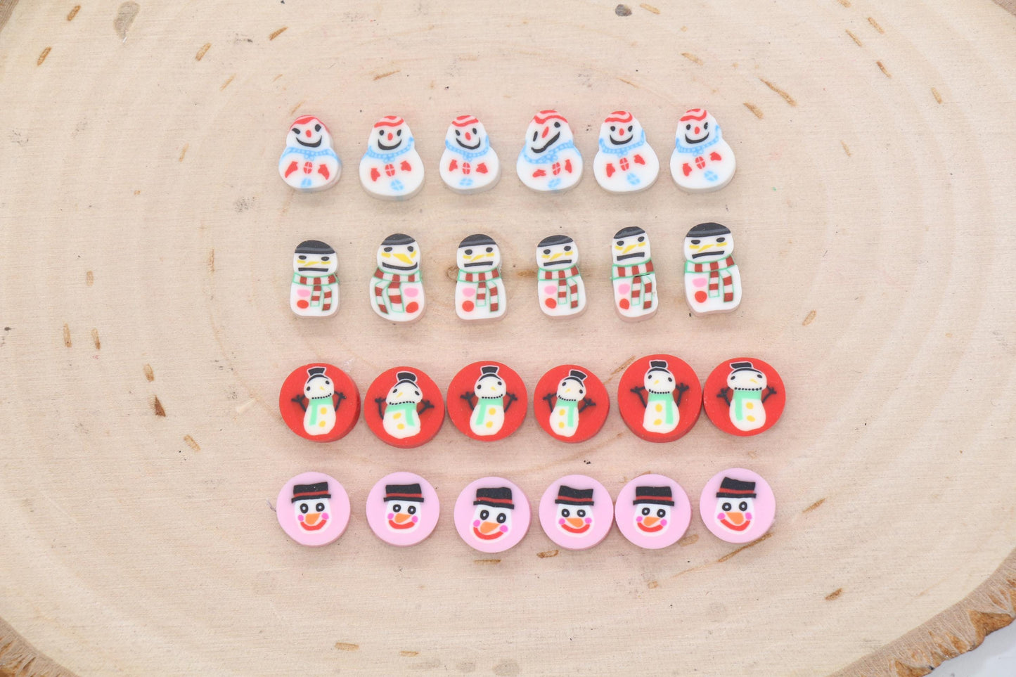 Snowman Beads, Christmas Snowman Beads, Winter Beads, Holiday Themed Clay Beads, Polymer Clay Beads, Beads for Bracelet