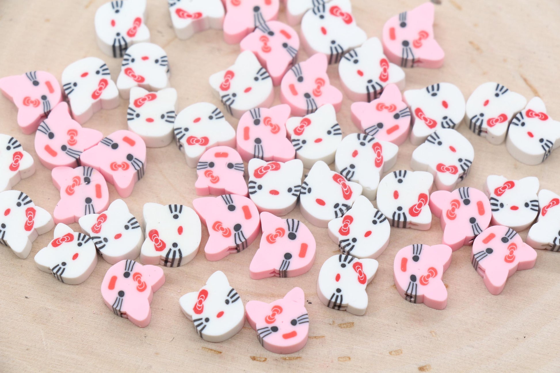 Cat Beads, Kitty Cat Clay Beads, Round Clay Beads, Jewelry Beads, Beads for Bracelet