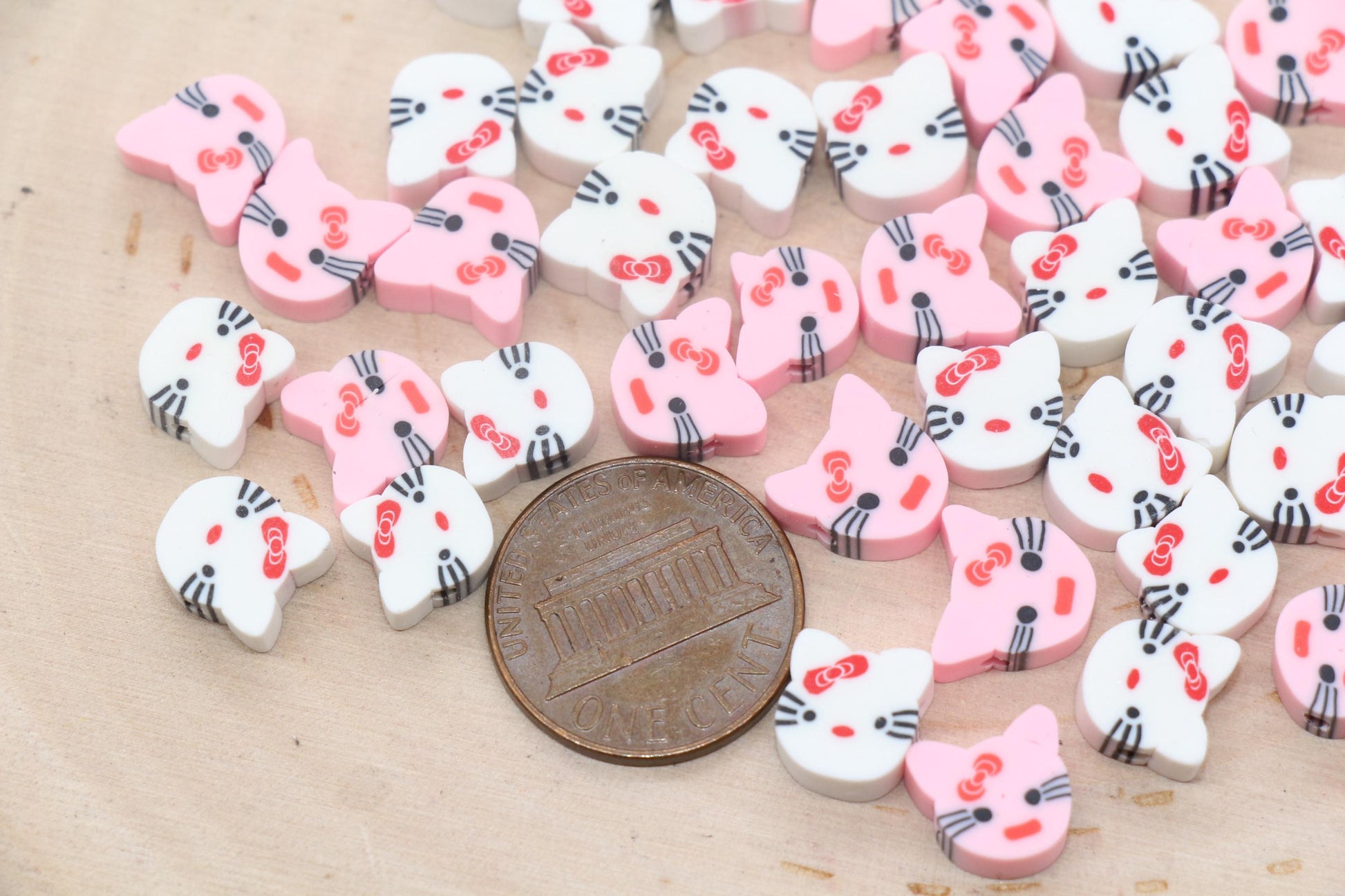 Cat Beads, Kitty Cat Clay Beads, Round Clay Beads, Jewelry Beads, Beads for Bracelet