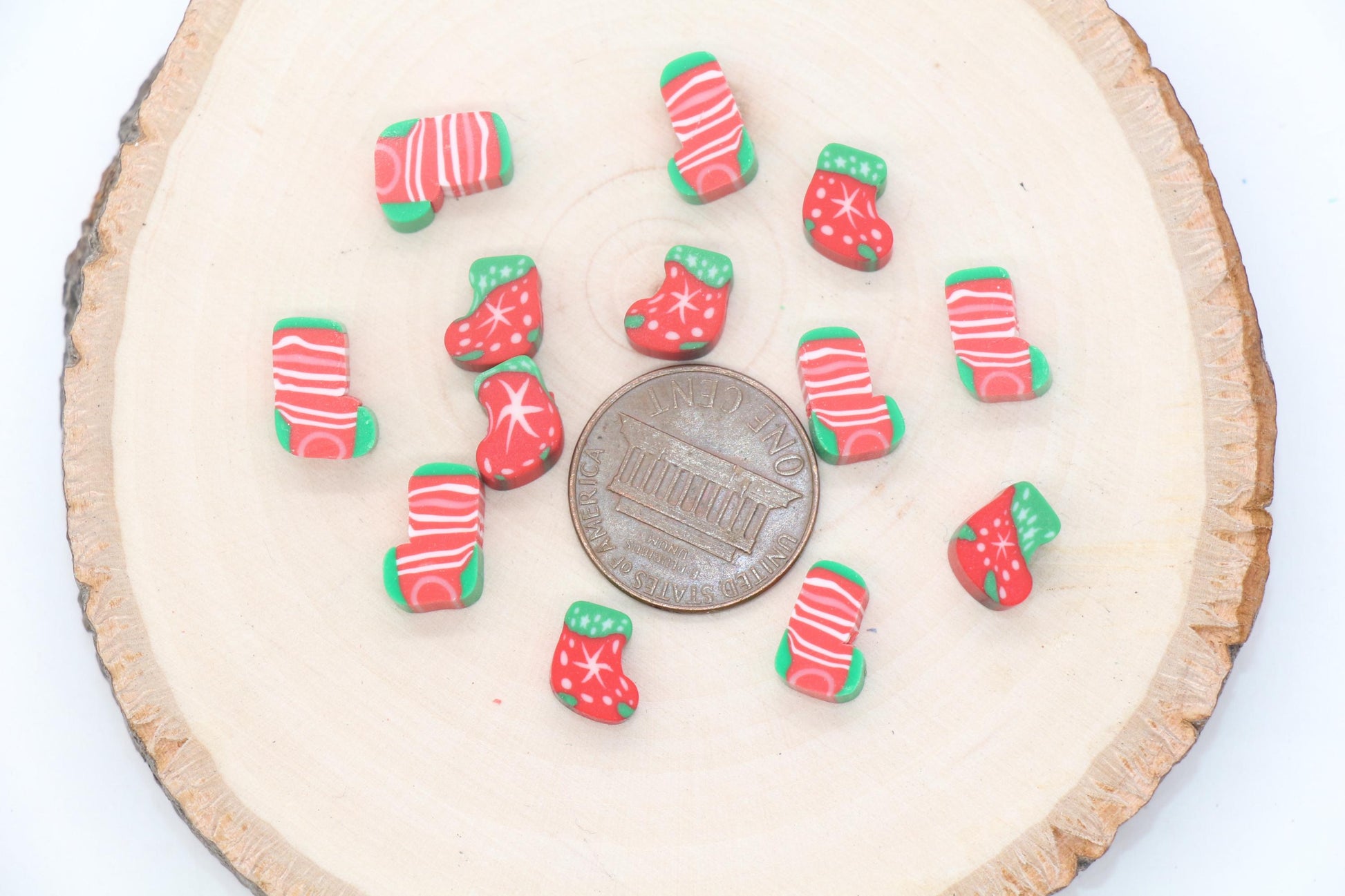 Christmas Stocking Beads, Christmas Socks Beads, Polymer Clay Beads, Holiday Themed Beads, Beads for Bracelets, Xmas Beads