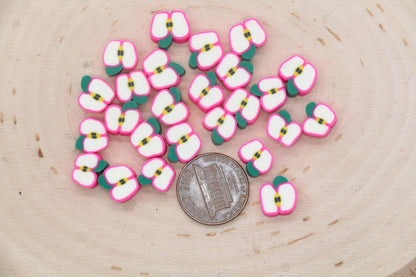 Pink Apple Beads, Fruit Clay Beads, Sliced Apple Beads, Jewelry Beads, Bracelet Beads #672