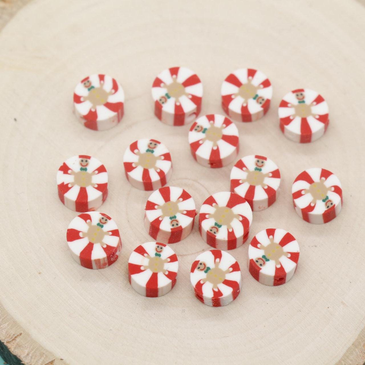 Peppermint Clay Beads, Christmas Clay Beads, Holiday Themed Clay Beads, Clay Jewelry Beads #734