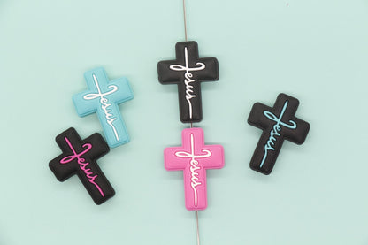 Cross Jesus Silicone Beads, Cross Religious Chunky Beads, Focal Beads, Silicone Loose Beads #735