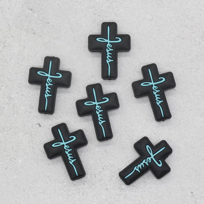 Cross Jesus Silicone Beads, Cross Religious Chunky Beads, Focal Beads, Silicone Loose Beads #735