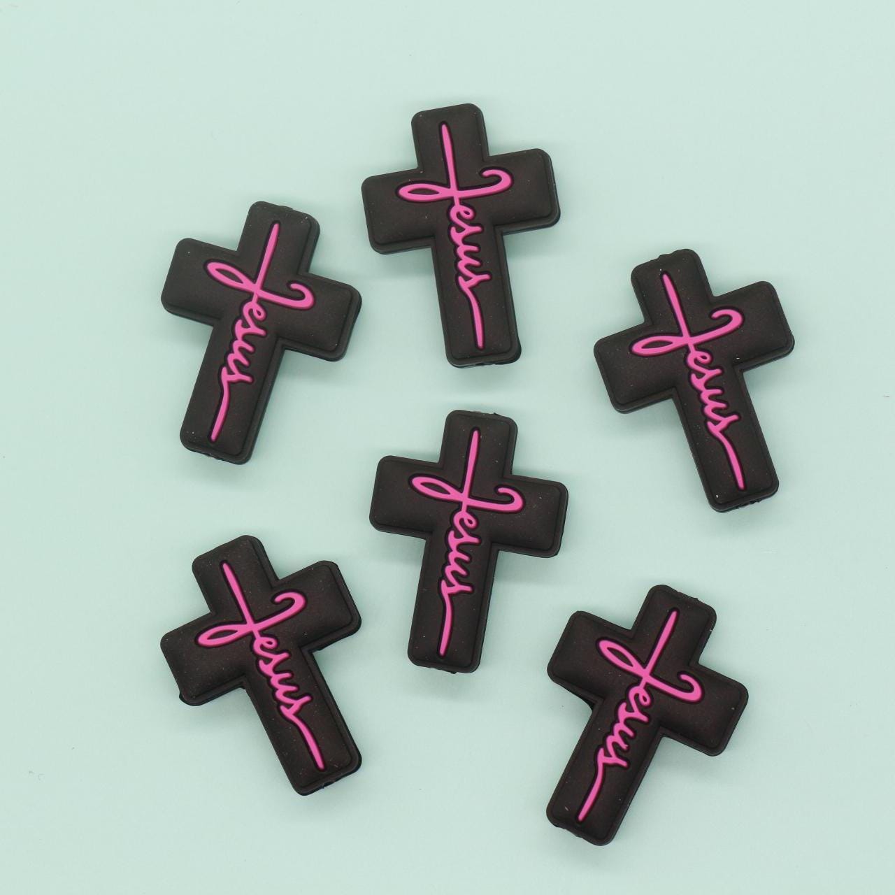 Cross Jesus Silicone Beads, Cross Religious Chunky Beads, Focal Beads, Silicone Loose Beads #735