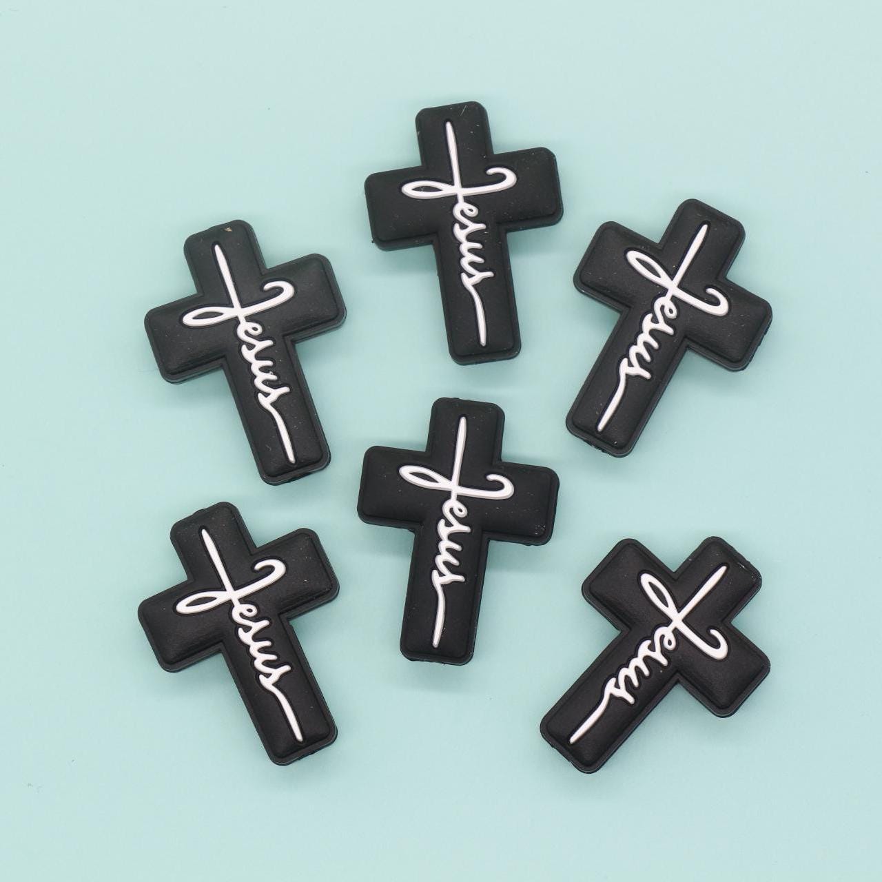 Cross Jesus Silicone Beads, Cross Religious Chunky Beads, Focal Beads, Silicone Loose Beads #735