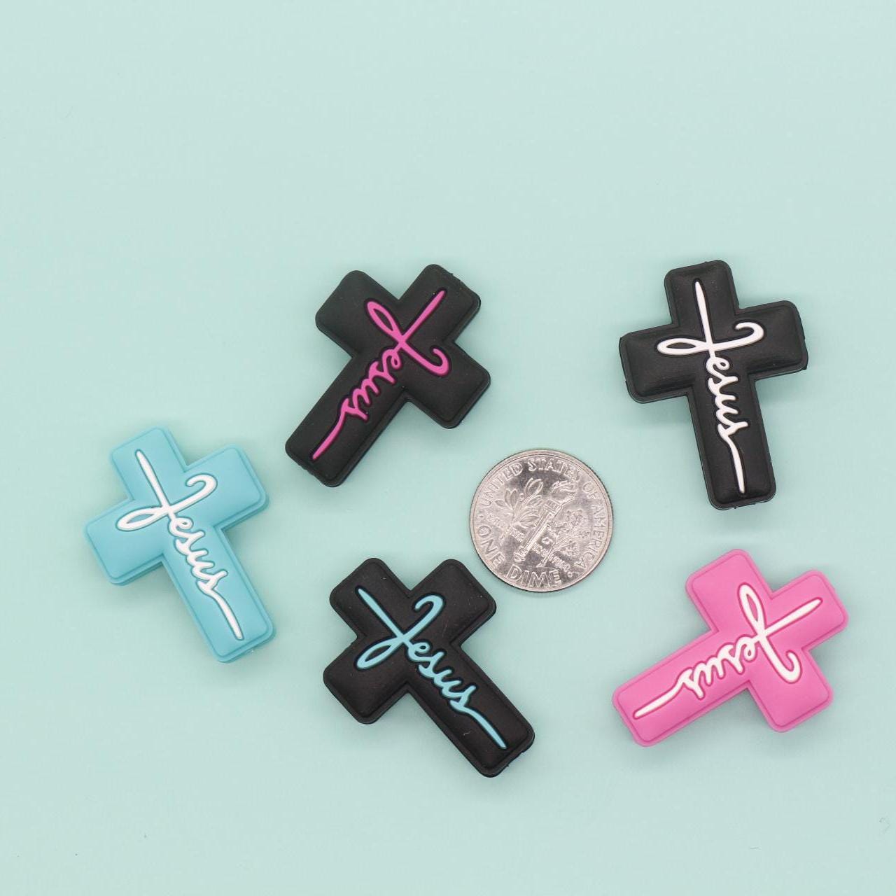 Cross Jesus Silicone Beads, Cross Religious Chunky Beads, Focal Beads, Silicone Loose Beads #735