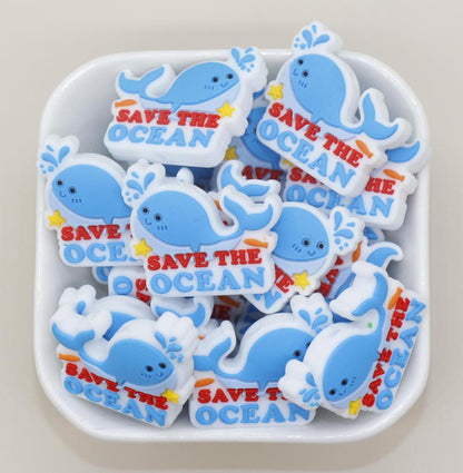 Save The Ocean Focal Beads, Whale Focal Beads, Ocean Focal Beads, Silicone Beads, Beads for Pens #742