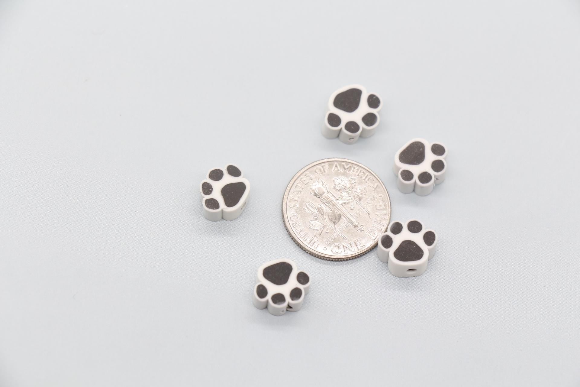 Black Paw Beads, Dog Paw Beads, Paw Clay Beads, Dog Paw Print Clay Beads, Paw Animal Beads, Jewelry Beads #746