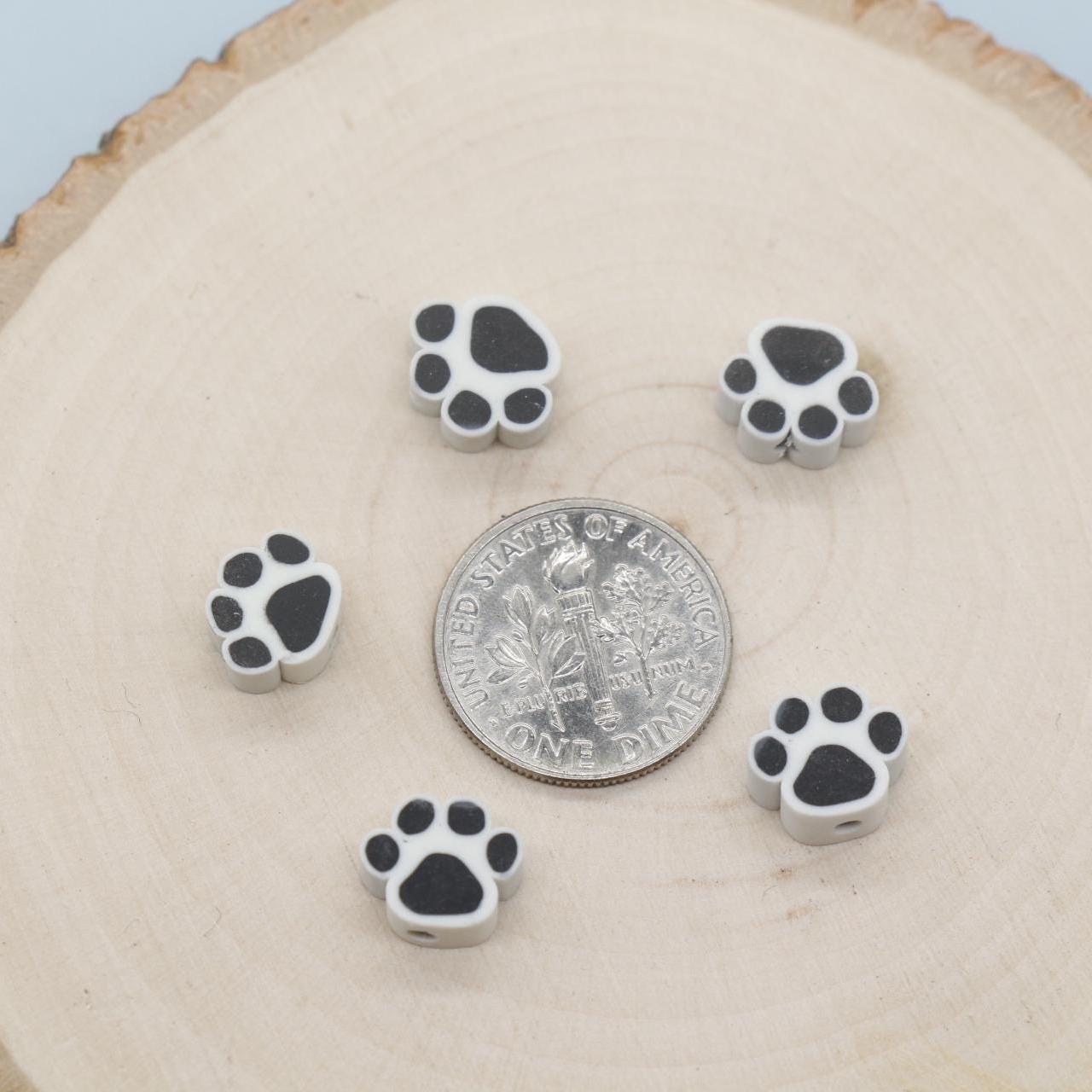 Black Paw Beads, Dog Paw Beads, Paw Clay Beads, Dog Paw Print Clay Beads, Paw Animal Beads, Jewelry Beads #746