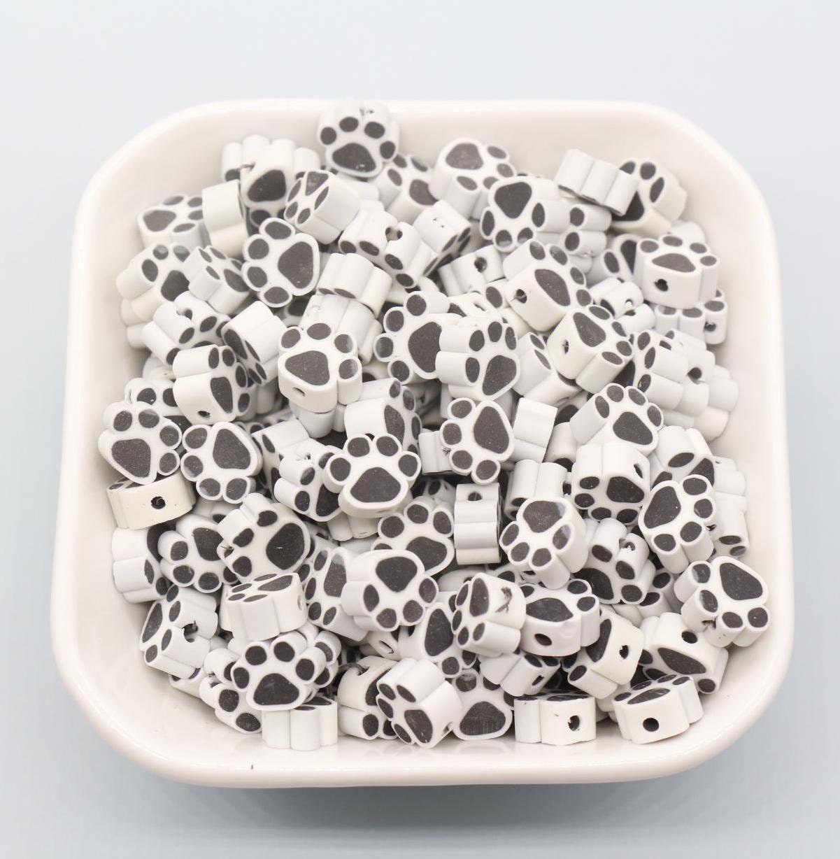 Black Paw Beads, Dog Paw Beads, Paw Clay Beads, Dog Paw Print Clay Beads, Paw Animal Beads, Jewelry Beads #746